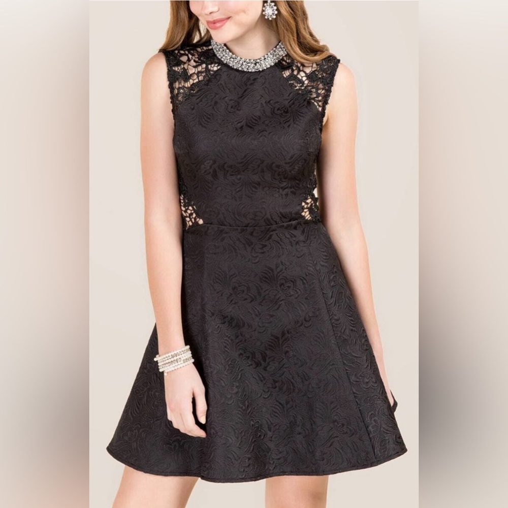NWT FRANCESCA’S COLLECTION MINI BLACK JACQUARD DRESS, SZ L